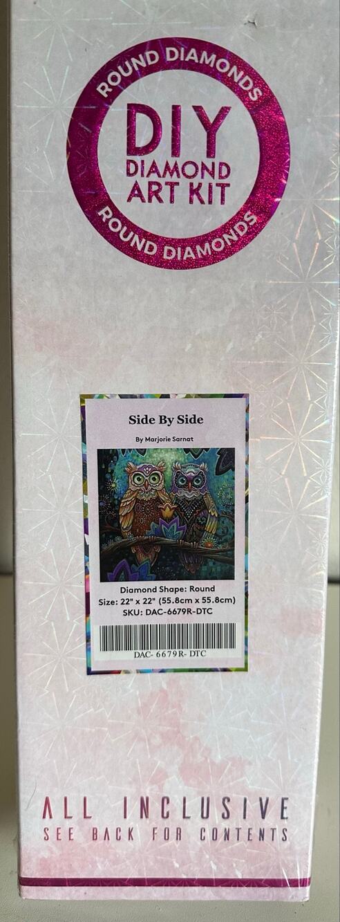 Side by Side by Marjorie Sarnat Diamond Art Club Archived Owls Sealed